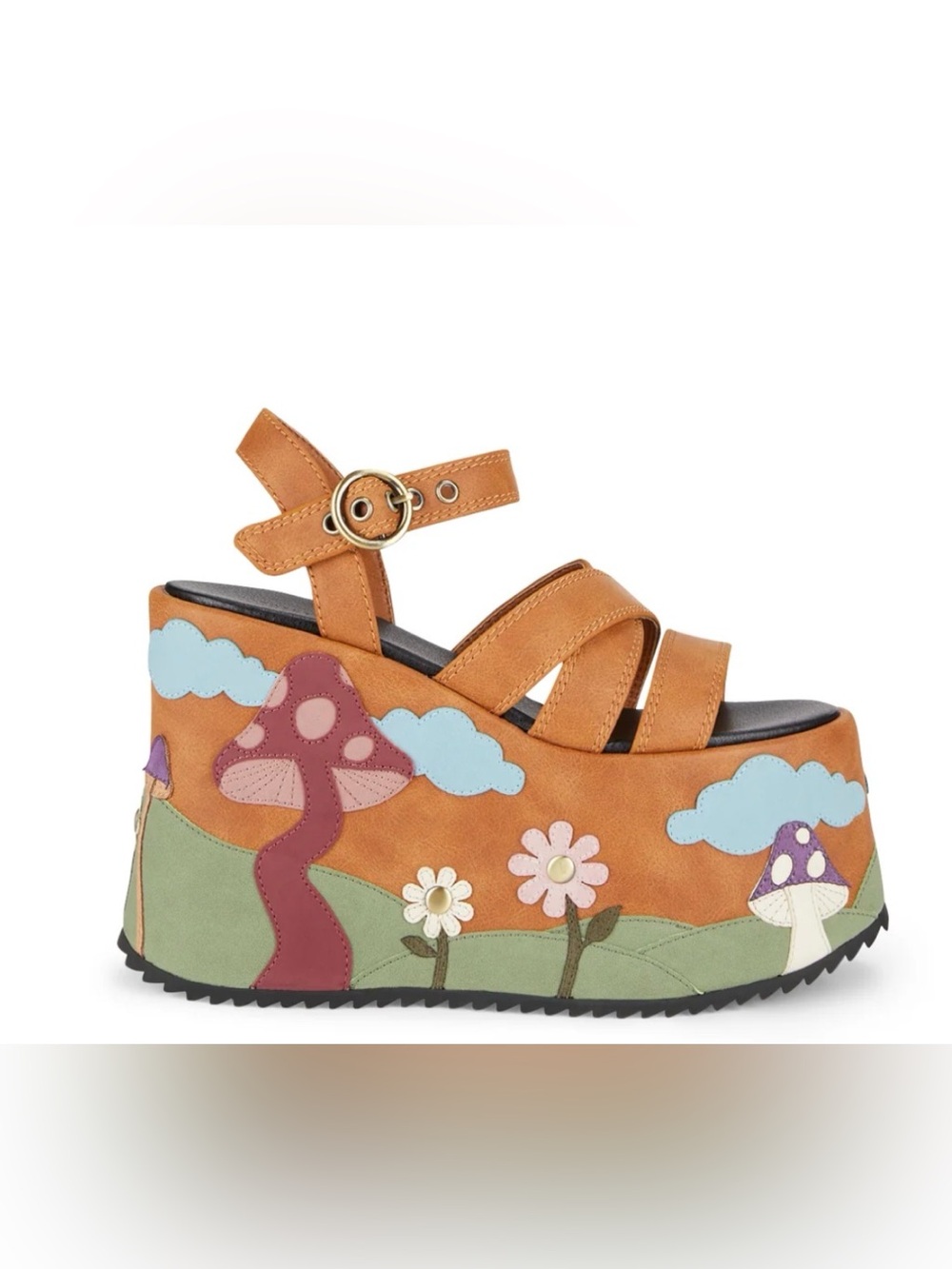 Current Mood Hippie at Heart Brown Floral & Mushrooms Platform Sandals, 9
